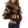 Pelle Pelle Women American Legend Varsity Brown Fur Hood Jacket