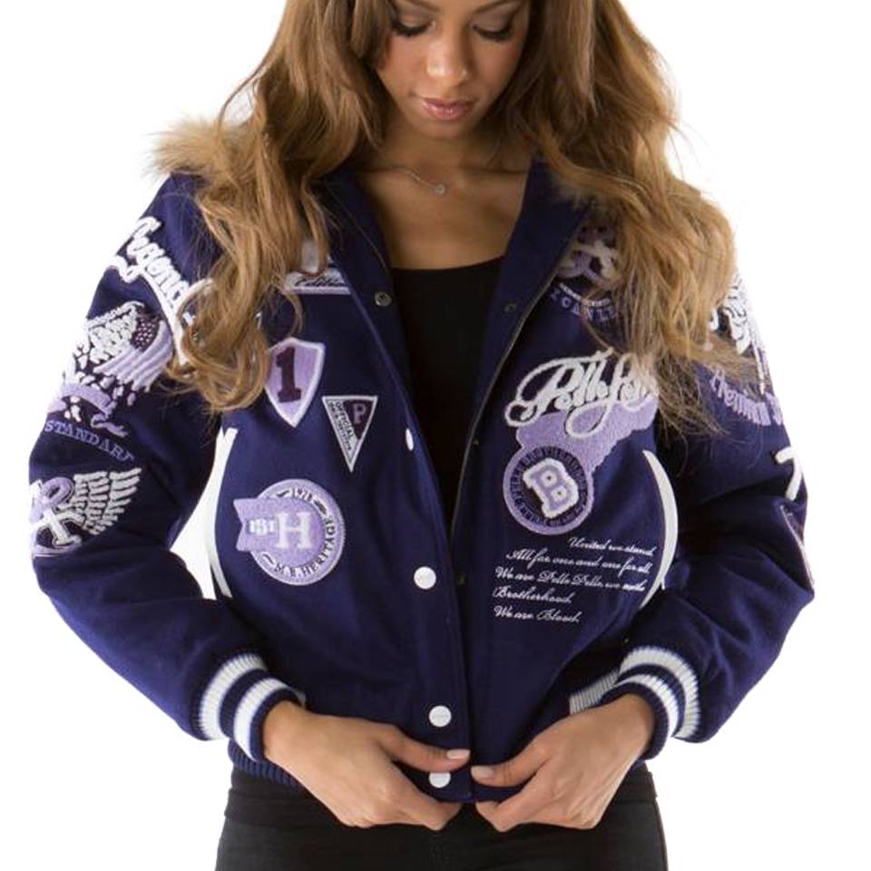 Pelle Pelle Women American Legend Varsity Purple Fur Hood Jacket