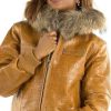 Pelle Pelle Women Basic Crocodile Skin Mustard Fur Hooded Leather Jacket