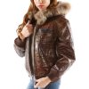 Pelle Pelle Women Basic Dark Brown Fur Hood Jacket