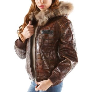 Pelle Pelle Women Basic Dark Brown Fur Hood Jacket