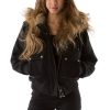 Pelle Pelle Women Bellow Pocket Black Fur Hood Jacket