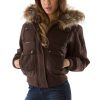 Pelle Pelle Women Bellow Pocket Espresso Fur Hood Jacket