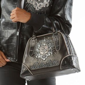 Pelle Pelle Women Black Crest Studded Leather Handbag