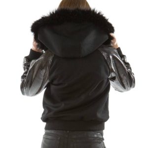Pelle Pelle Women Black Eagle Fur Hood Wool Jacket