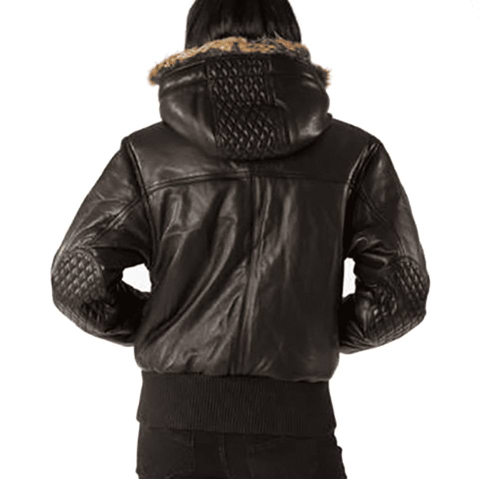 Pelle Pelle Women Black Fur Hooded Leather Jacket