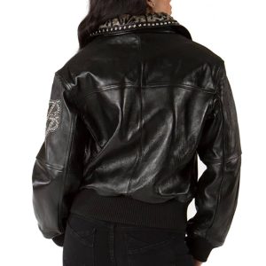 Pelle Pelle Women Black Spotted Fur Collar Biker Leather Jacket