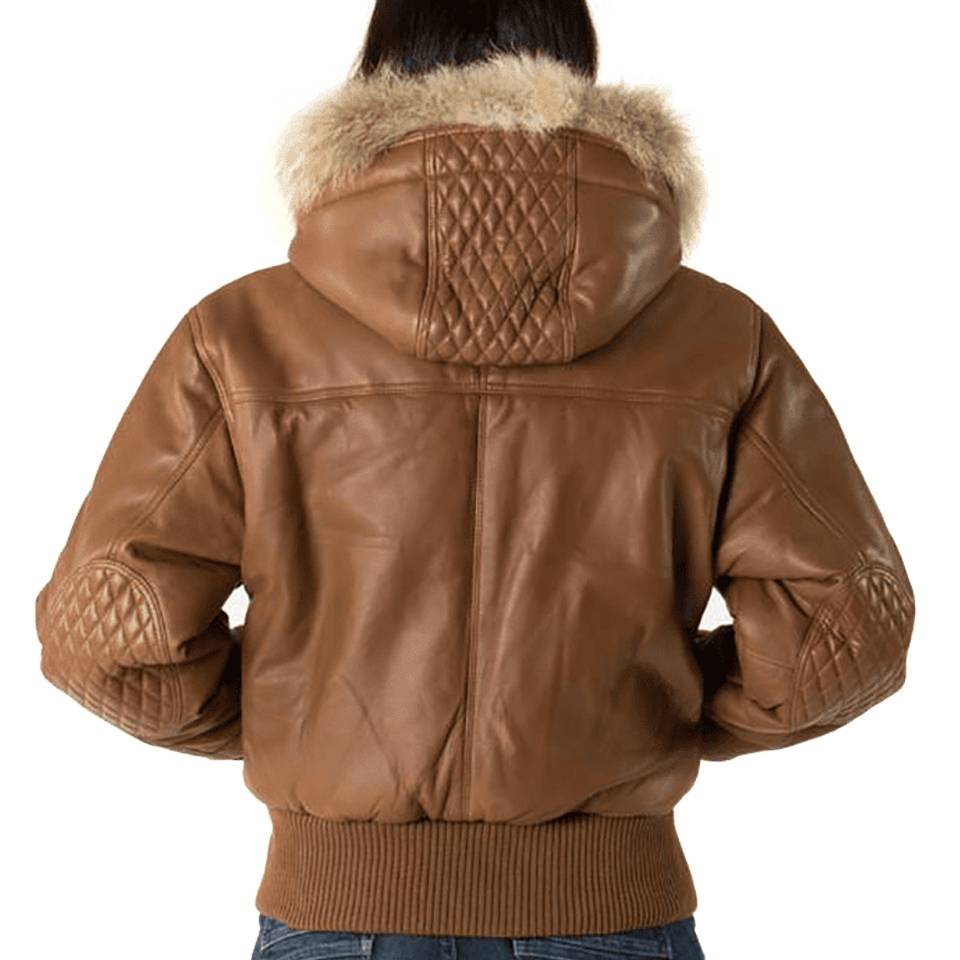 Pelle Pelle Women Brown Basic Fur Hood Genuine Leather Jacket