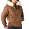 Pelle Pelle Women Brown Fur Hooded Leather Jacket
