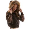 Pelle Pelle Women Dark Brown Eagle Fur Hood Jacket