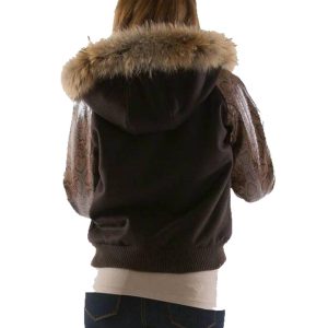 Pelle Pelle Women Dark Brown Eagle Fur Hood Wool Jacket