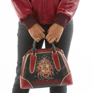 Pelle Pelle Women Dark Brown & Maroon Crest Studded Handbag