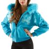 Pelle Pelle Women Live Like a Queen Blue Fur Hood Jacket