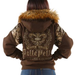 Pelle Pelle Women Live Like a Queen Brown Fur Hooded Wool Jacket