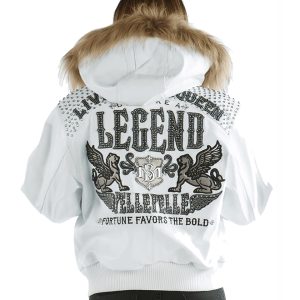 Pelle Pelle Women Live Like a Queen MB 1978 White Fur Hooded Leather Jacket
