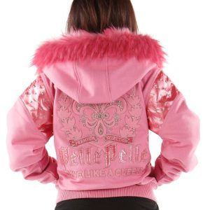 Pelle Pelle Women Live Like a Queen Pink Fur Hooded Wool Jacket