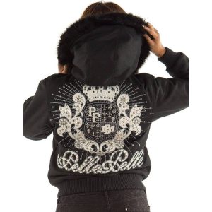 Pelle Pelle Women MB Crest Black Fur Hood Wool Jacket