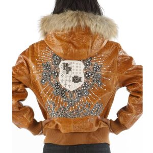 Pelle Pelle Women MB Crest Brown Fur Hood Leather Jacket