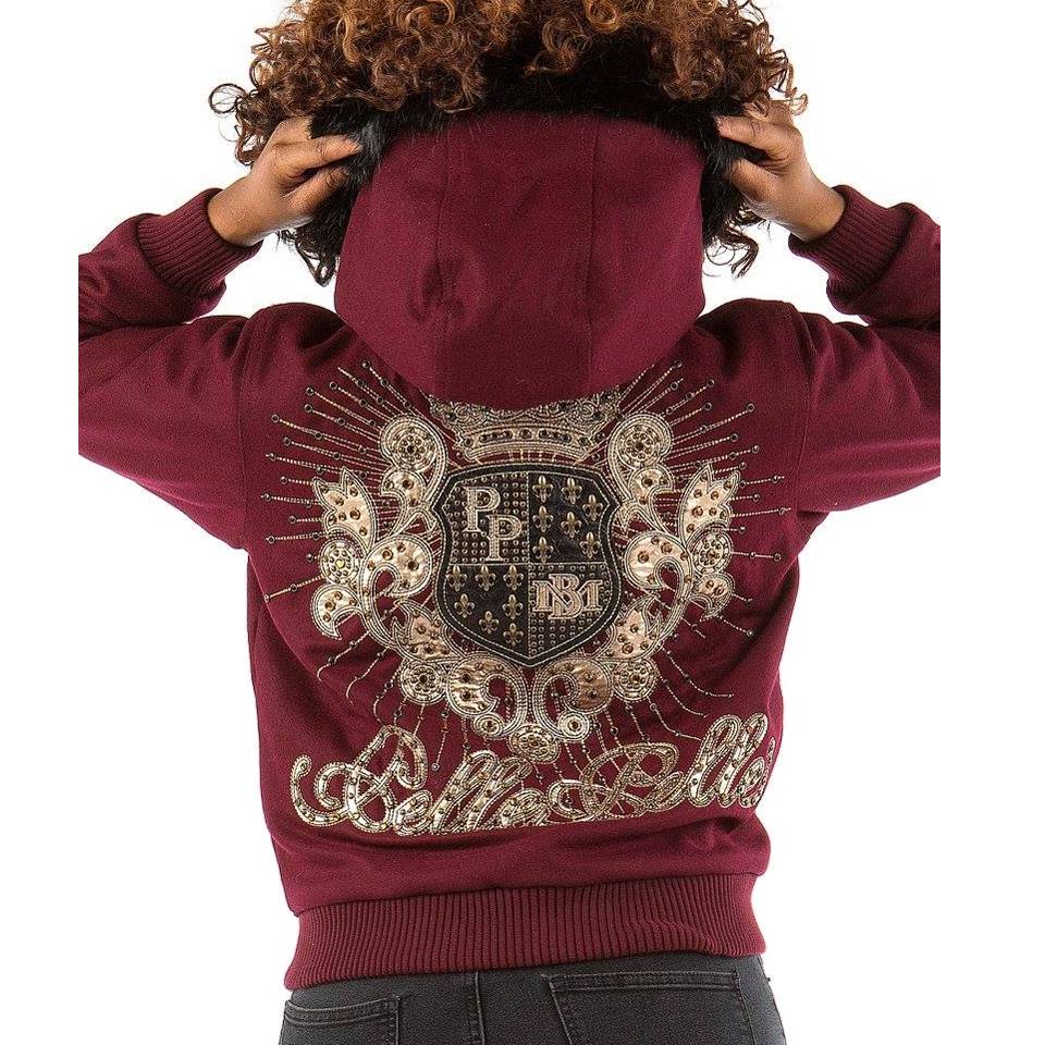 Pelle Pelle Women MB Crest Maroon Fur Hood Wool Jacket