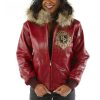 Women Pelle Pelle MB Crest Maroon Fur Hood Jacket