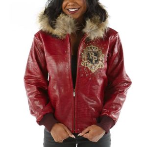 Women Pelle Pelle MB Crest Maroon Fur Hood Jacket