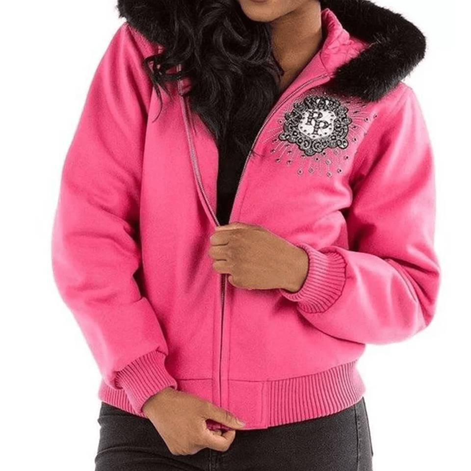 Pelle Pelle Women MB Crest Pink Fur Hood Jacket
