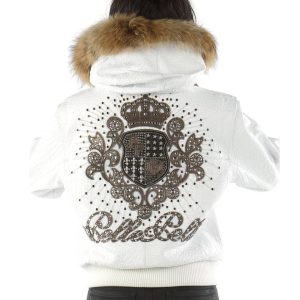 Pelle Pelle Women MB Crest White Fur Hood Leather Jacket