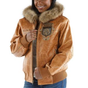 Pelle Pelle Women MB Emblem Fur Hood Brown Jacket