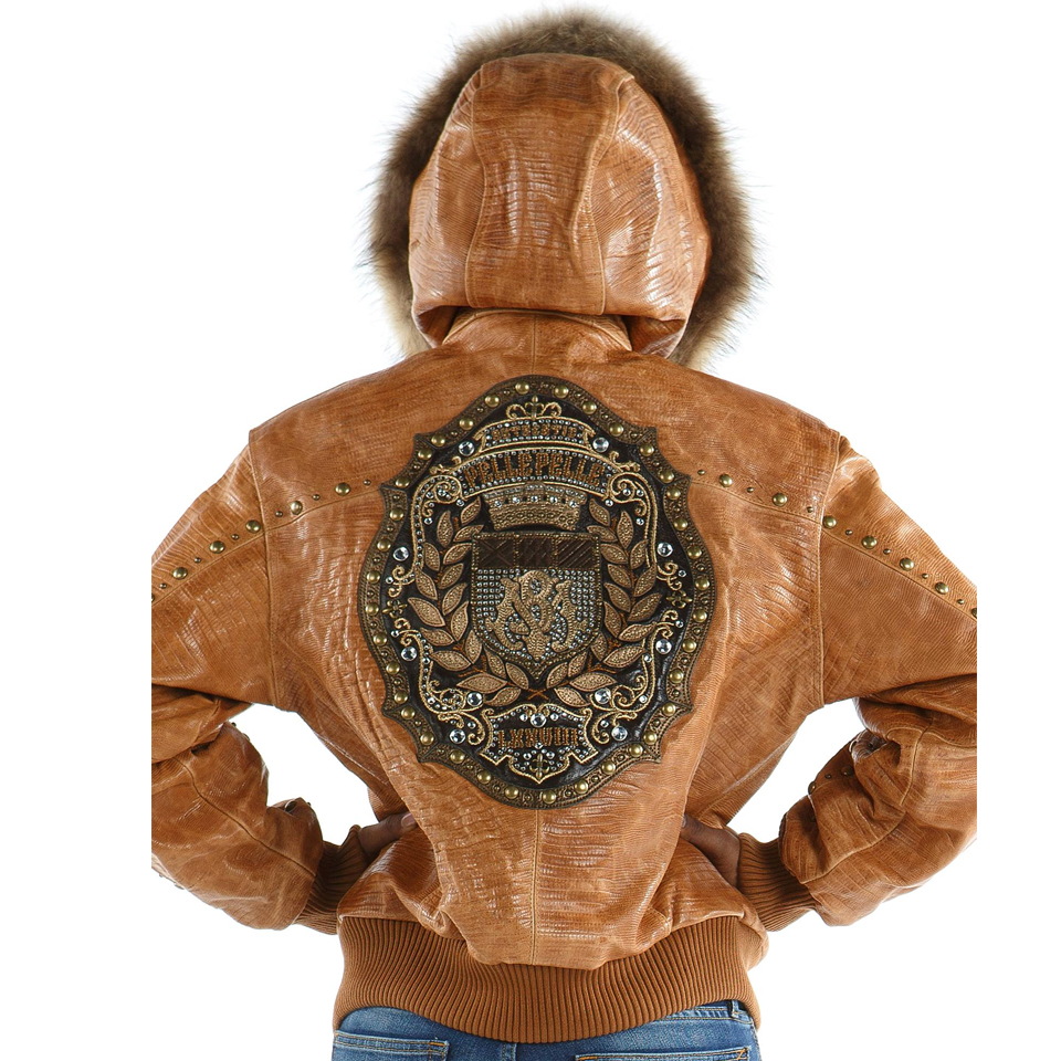 Pelle Pelle Women MB Emblem Fur Hood Brown Leather Jacket