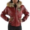 Pelle Pelle Women MB Emblem Fur Hood Maroon Jacket