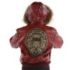 Pelle Pelle Women MB Emblem Fur Hood Maroon Leather Jacket