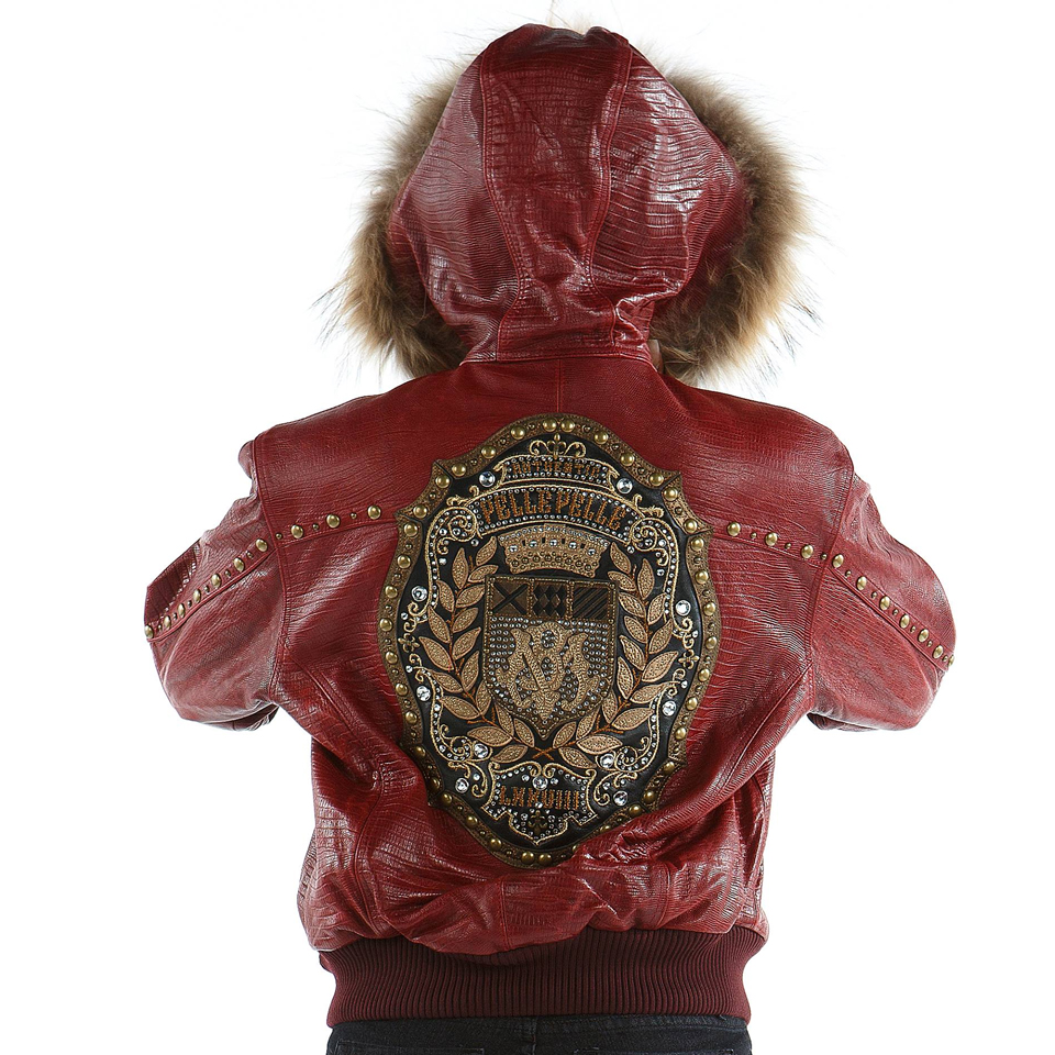 Pelle Pelle Women MB Emblem Fur Hood Maroon Leather Jacket