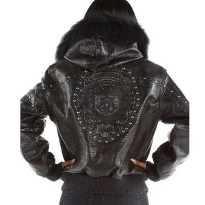 Pelle Pelle Women MB Emblem Fur Hooded Black Leather Jacket (1)