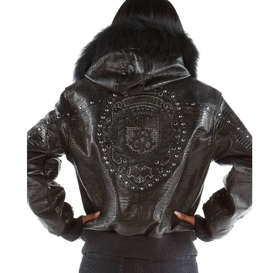 Pelle Pelle Women MB Emblem Fur Hooded Black Leather Jacket (1)
