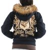 Pelle Pelle Women Prestige Navy Blue Fur Hood Wool Jacket