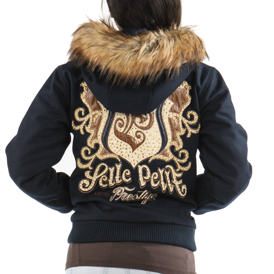 Pelle Pelle Women Prestige Navy Blue Fur Hood Wool Jacket