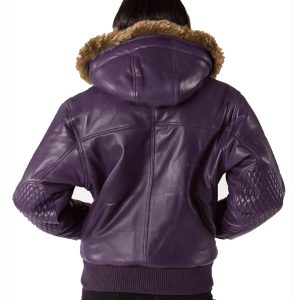Pelle Pelle Women Purple Fur Hooded Leather Jacket