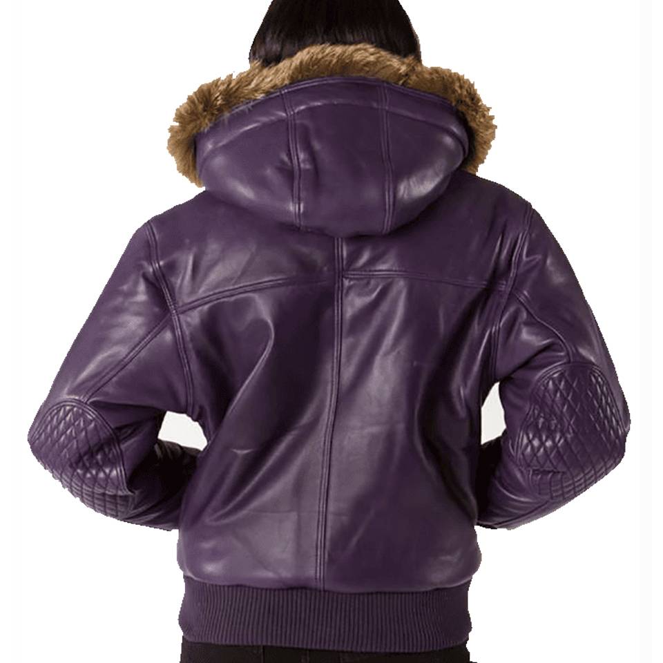 Pelle Pelle Women Purple Fur Hooded Leather Jacket