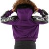 Pelle Pelle Women Purple Shoulder Crest Script Fur Hood Wool Jacket