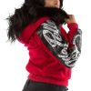 Pelle Pelle Women Red Shoulder Crest Script Fur Hood Jacket