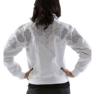 Pelle Pelle Women Scroll Art Encrusted Crest White Wool Jacket