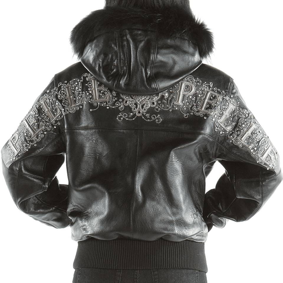 Pelle Pelle Women Shoulder Crest Black Fur Hood Leather Jacket