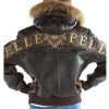 Pelle Pelle Women Shoulder Crest Dark Brown Fur Hood Leather Jacket