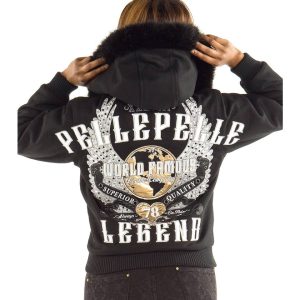 Pelle Pelle Women World Famous 1978 Black Fur Hood Wool Jacket