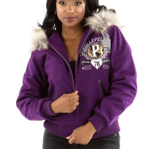 Pelle Pelle Women World Famous 1978 Purple Fur Hood Jacket