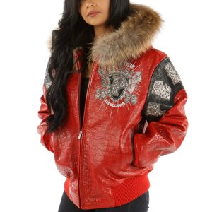 Pelle Pelle Women 1978 Prestige in Cabernet Alligator Red Fur Hood Jacket