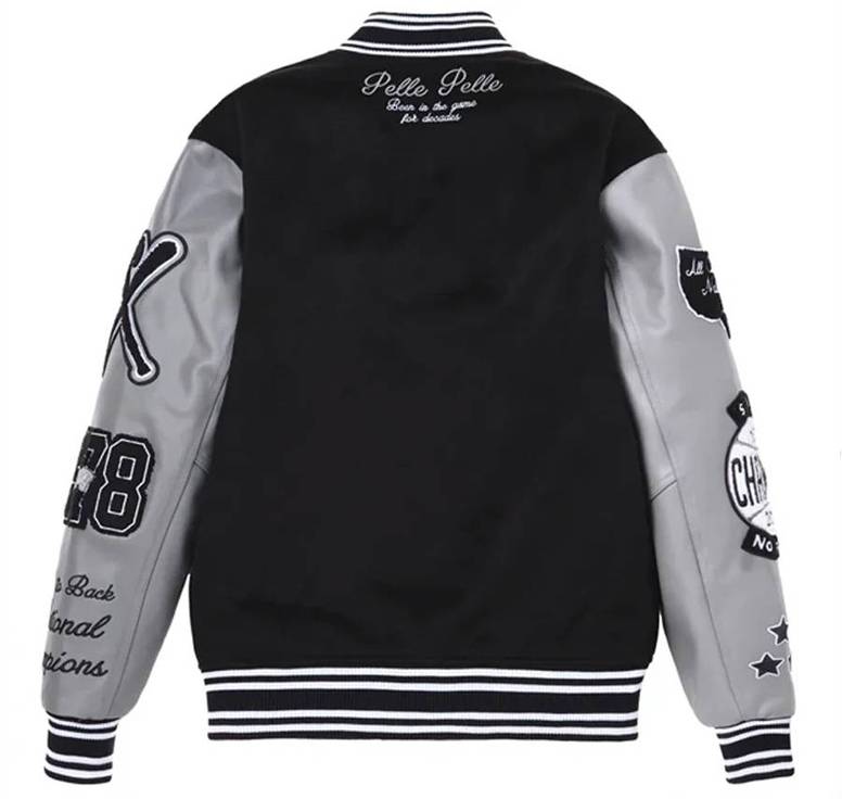 Pelle Pelle World Famous Black and Grey Varsity Wool Jacket