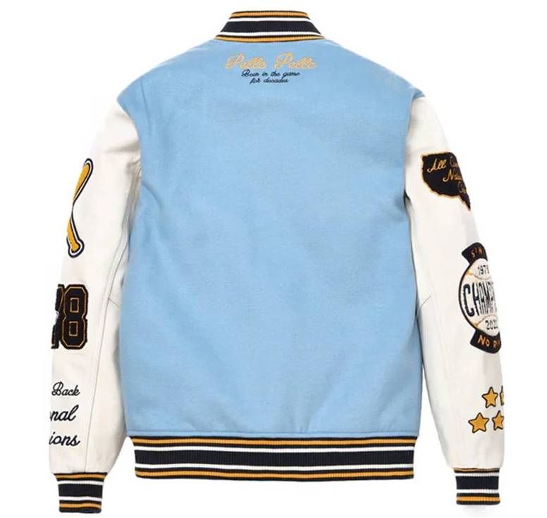 Pelle Pelle World Famous Light Blue & White Varsity Wool Jacket