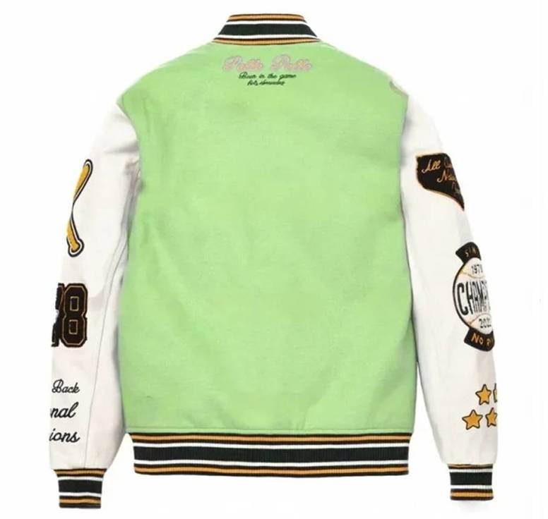 Pelle Pelle World Famous Light Green & White Varsity Wool Jacket