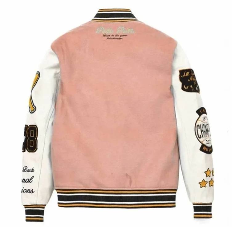 Pelle Pelle World Famous Light Pink Varsity Wool Jacket with Leather Sleeves